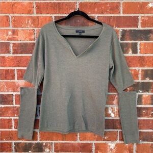 Joe's Womens Large Green Open Elbow Ribbed Long Sleeve Tee